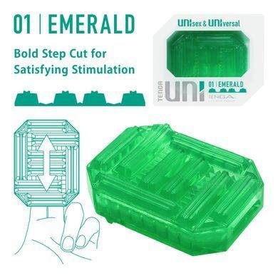 Унісекс-стимулятор Tenga UNI Emerald, зелений, з геометричним рельєфом, лубрикант у комплекті SO9805 фото
