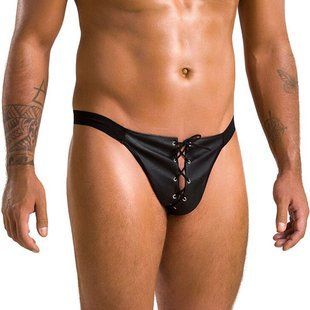 Чоловічі сліпи на шнурівці Passion 044 SLIP BEN XXL/XXXL Black, екошкіра, люверси SO7605 фото