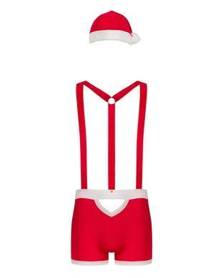 Чоловічий еротичний костюм Санта-Клауса Obsessive Mr Claus S/M, боксери на підтяжках, шапочка з помп SO7294 фото