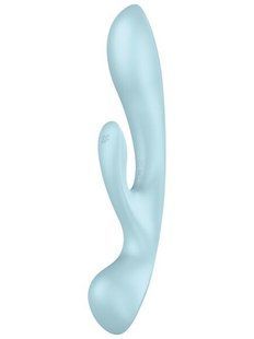 Двосторонній вібратор-кролик Satisfyer Triple Oh Light Blue, 3 мотори, руків&rsquo;я-масажер SO7781 фото