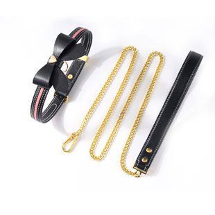Нашийник з повідцем LOCKINK SEVANDA Love Heart Butterfly Leather Collar Set, чорно-рожевий, з бантом SX0863 фото