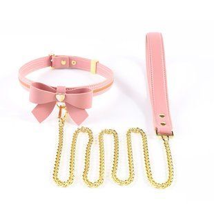 Нашийник з повідцем LOCKINK SEVANDA Love Heart Butterfly Leather Collar Set, рожевий, з бантом SX0864 фото