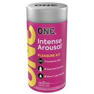 Подарунковий набір ONE Intense Arousal, у комплекті 6 презервативів, 6 саше з лубрикантом, віброкільце SX0798 фото