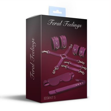 Набір Feral Feelings BDSM Kit 5 Burgundy, наручники, поножі, хрестовина, маска, падл SO8274 фото