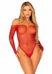 Сітчасте боді зі стразами Leg Avenue Crystalized fishnet bodysuit Red One Size SO9138 фото