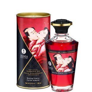 Розігрівальна олія Shunga Aphrodisiac Warming Oil &ndash; Blazing Cherry (100 мл) без цукру, смачна SO2493 фото