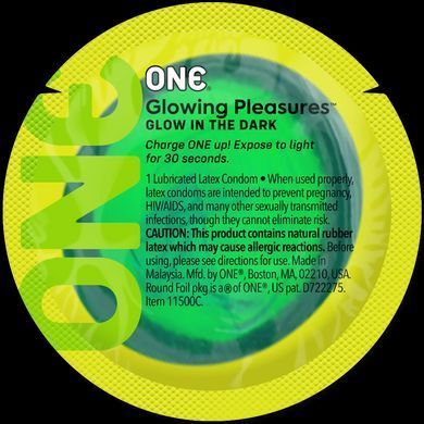 Набір презервативів ONE Glowing Pleasures, 100 шт, світяться в темряві, зі змазкою, паковання-тубус SX0736 фото