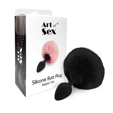 Силіконова анальна пробка М Art of Sex - Silicone Bunny Tails Butt plug Black, діаметр 3,5 см SO6694 фото