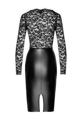 Сукня Noir Handmade F295 Euphoria, S, black, мереживо, глибоке декольте, спідниця міді під латекс SX0207 фото