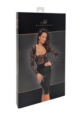 Сукня Noir Handmade F295 Euphoria, S, black, мереживо, глибоке декольте, спідниця міді під латекс SX0207 фото