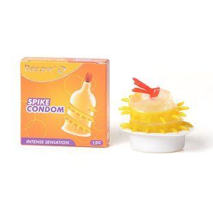 Насадка на член Recare Spike Condom Yellow (презерватив з вусиками та спіраллю шипів) SX3349 фото