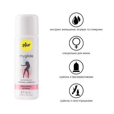 Збуджувальний лубикант на водній основі pjur myglide 30 мл, із женьшенем, тепло+поколювання PJ10550 фото