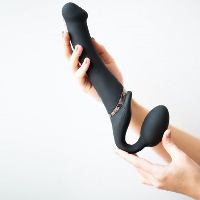 Безремінний страпон з вібрацією Strap-On-Me Vibrating Black M, діаметр 3,8см, пульт ДК, регульований SO3354 фото
