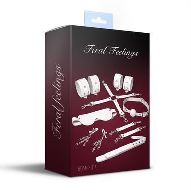 Набір Feral Feelings BDSM Kit 7 White, наручники, поножі, конектор, маска, падл, кляп, затискачі SX3982 фото