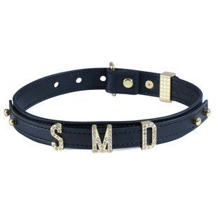 Нашийник LOCKINK Dark DIY Alphabet Collar, чорний, штучна шкіра, букви зі стразами SX0900 фото