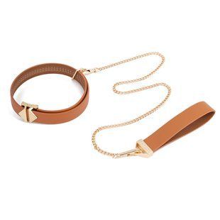 Нашийник з повідцем LOCKINK Tied Collar with Leash Set, коричневий, ланцюг зі шкіряною петлею та карабіном SX0828 фото