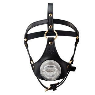 Маска-збруя для мінету LOCKINK SEVANDA Blowjob Head Harness, чорна, з м&rsquo;якою вставкою у вигляді губ SX0911 фото
