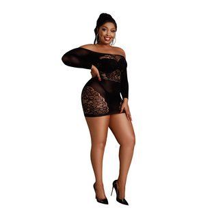 Сукня-бодістокінг Moonlight Plus Model 07 XL-XXXL Black, довгий рукав SO8198 фото