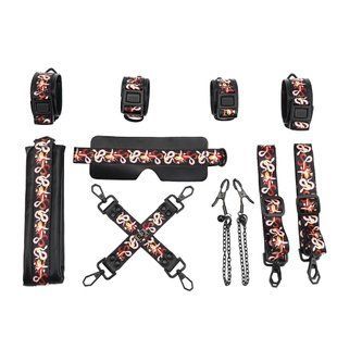 БДСМ-набір LOCKINK The Flowering Serpent Bondage Set, чорний, з малюнком у вигляді змій, 7 предметів SX0901 фото