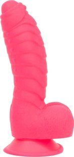 Ребристий фалоімітатор на присосці ADDICTION &mdash; Tom 7&Prime; Dildo With Balls &mdash; Pink, віброкуля в подарунок SO5585 фото