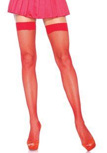Панчохи-сітка Leg Avenue Nylon Fishnet Thigh Highs One size, Red, дрібна сітка SO7966 фото